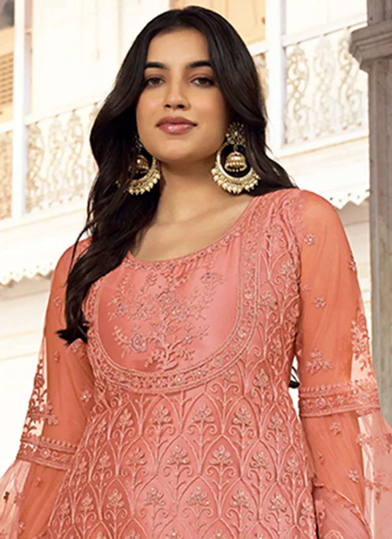 Peach Embroidery Pakistani Pant Style Suit