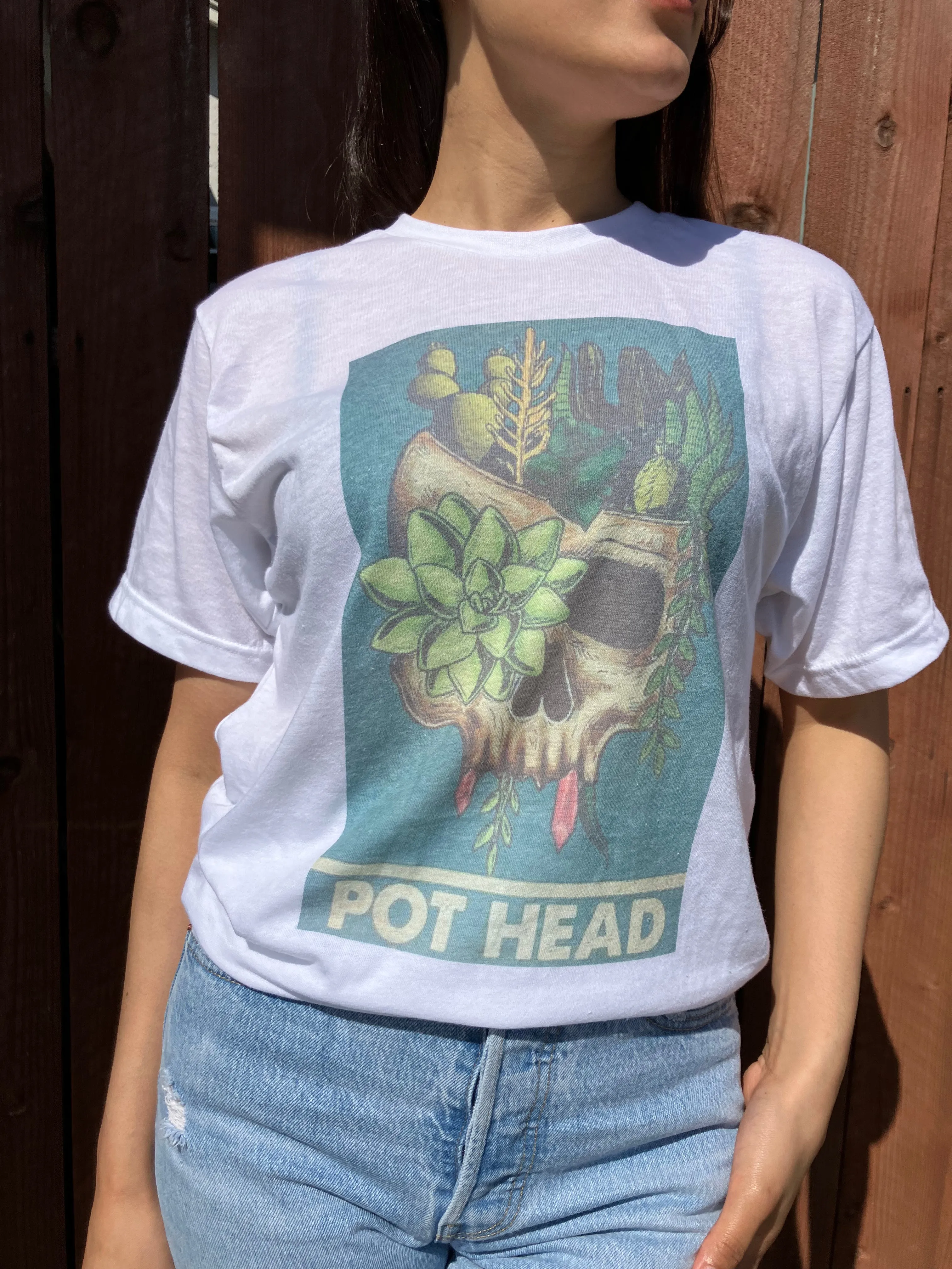 Pot Head Skull Retro Vintage Graphic Design T-shirt