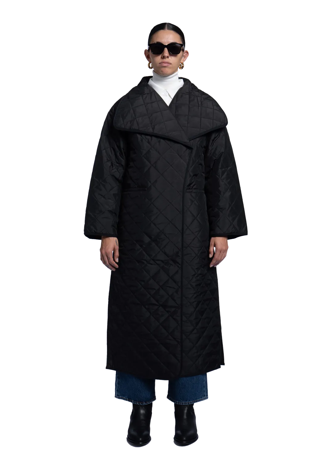 Quilted Long Coat Black