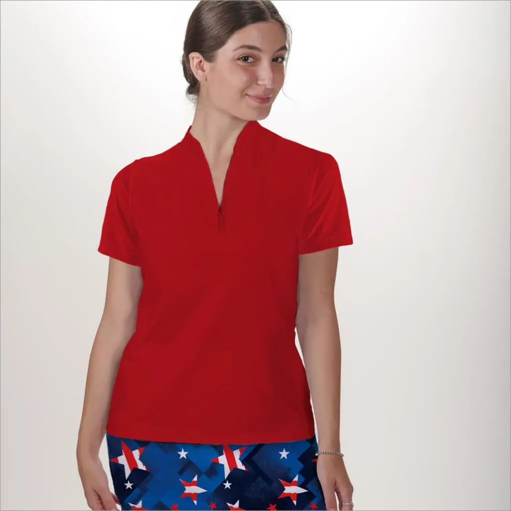 RED POLO QUARTER ZIP TOP