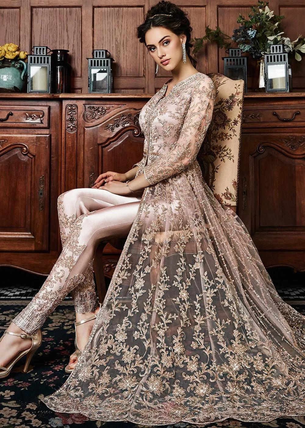 Rose Gold Coppers Embroidered Wedding Lehenga Suit