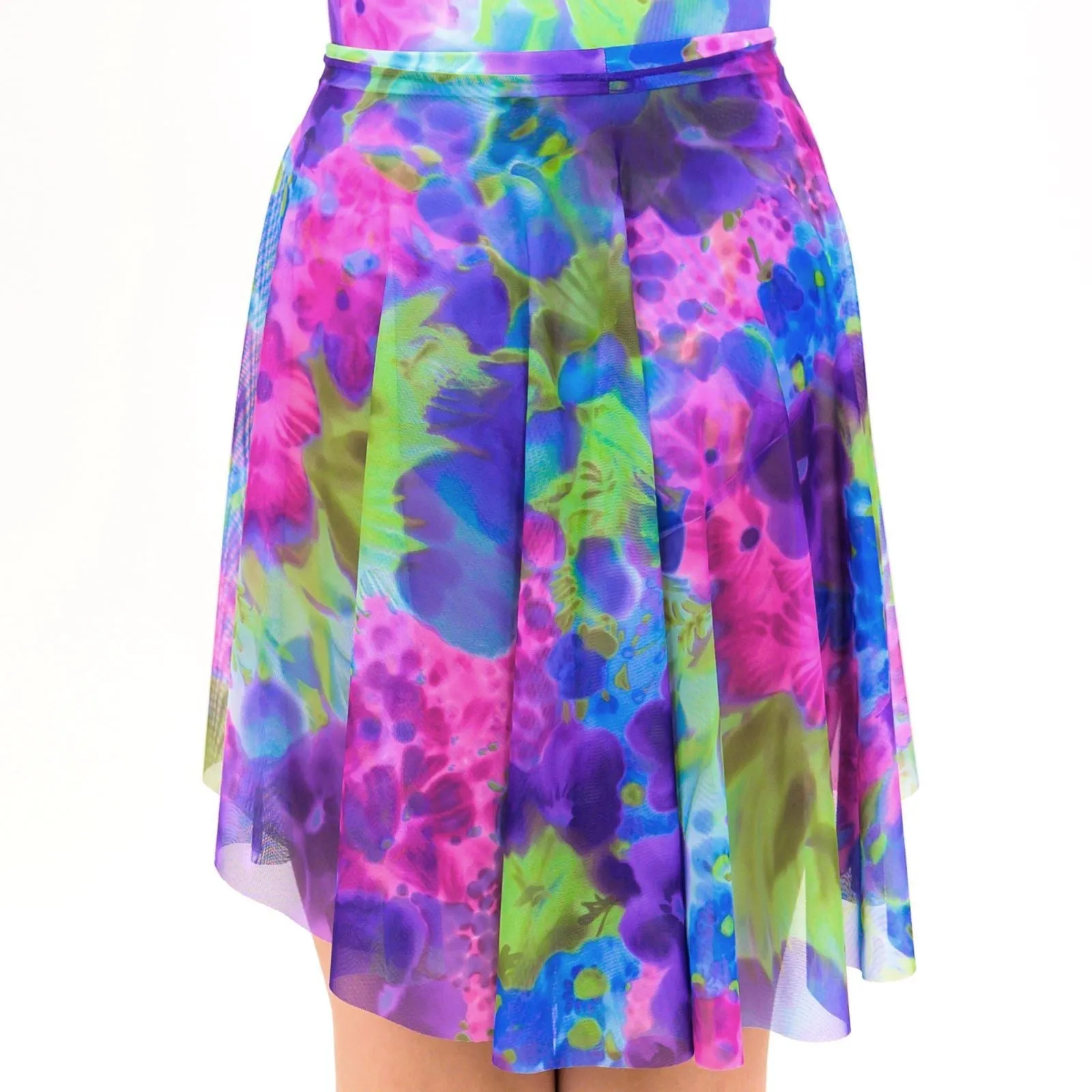 SALE - BOUQUET - PRINTED MESH LONGER TAPERED SKIRT - WATERCOLOUR HAZE