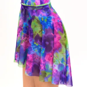 SALE - BOUQUET - PRINTED MESH LONGER TAPERED SKIRT - WATERCOLOUR HAZE