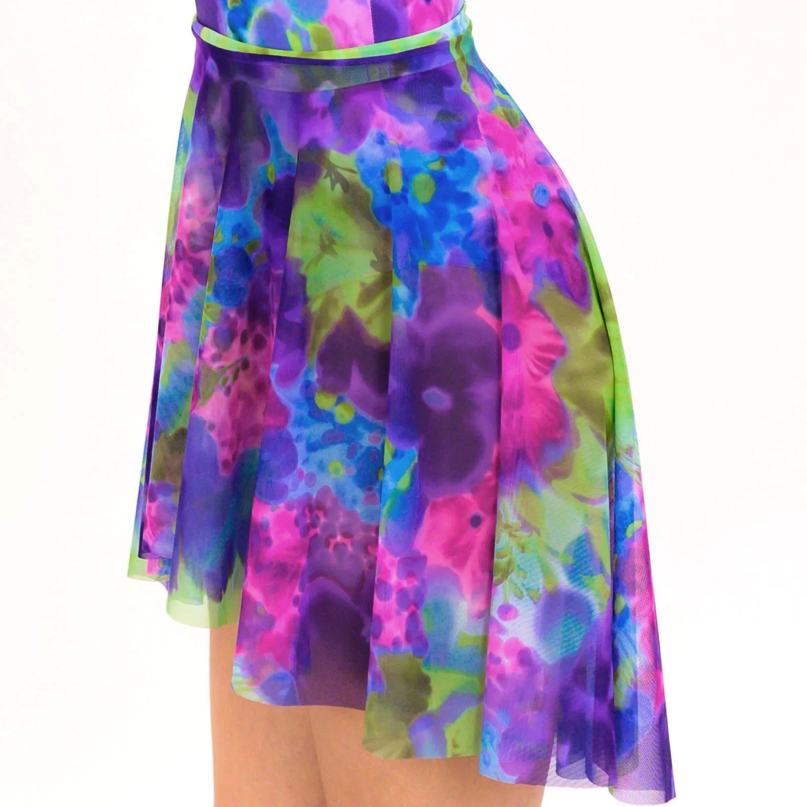 SALE - BOUQUET - PRINTED MESH LONGER TAPERED SKIRT - WATERCOLOUR HAZE