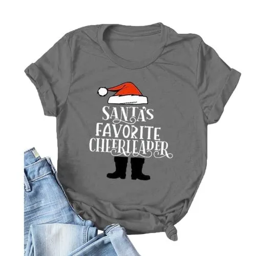 Santas Favorite Cheerleader Tees Women Teacher Santas T-Shirt