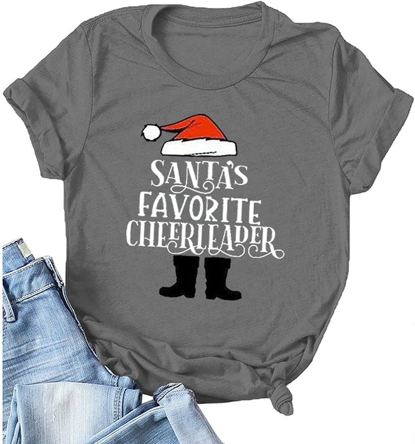 Santas Favorite Cheerleader Tees Women Teacher Santas T-Shirt