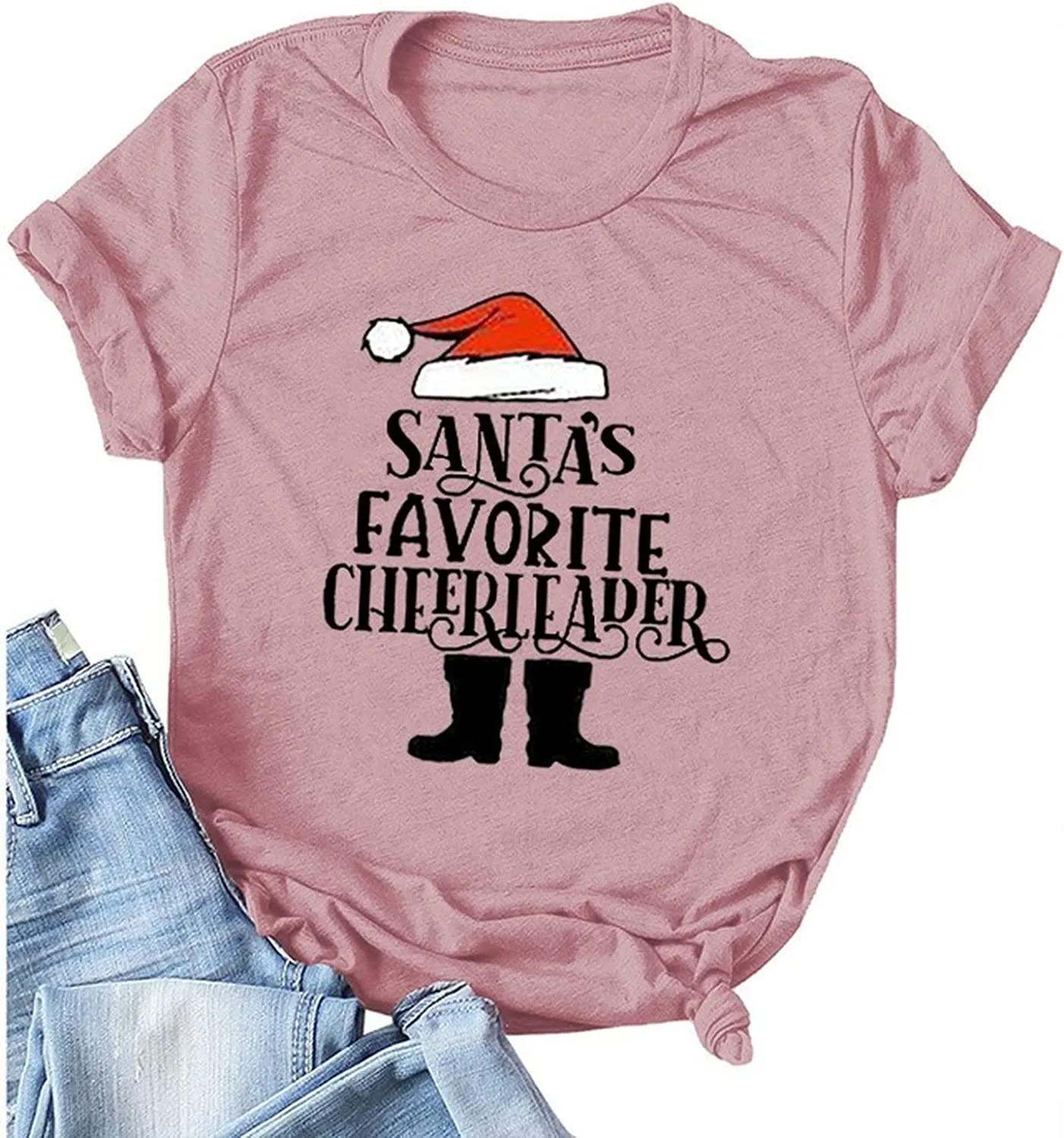 Santas Favorite Cheerleader Tees Women Teacher Santas T-Shirt