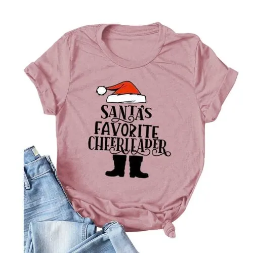 Santas Favorite Cheerleader Tees Women Teacher Santas T-Shirt