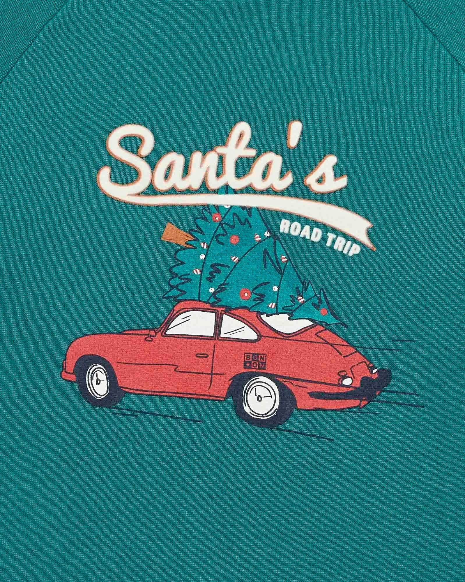 Santa's Road Trip Fleece Sweatshirt in River Green