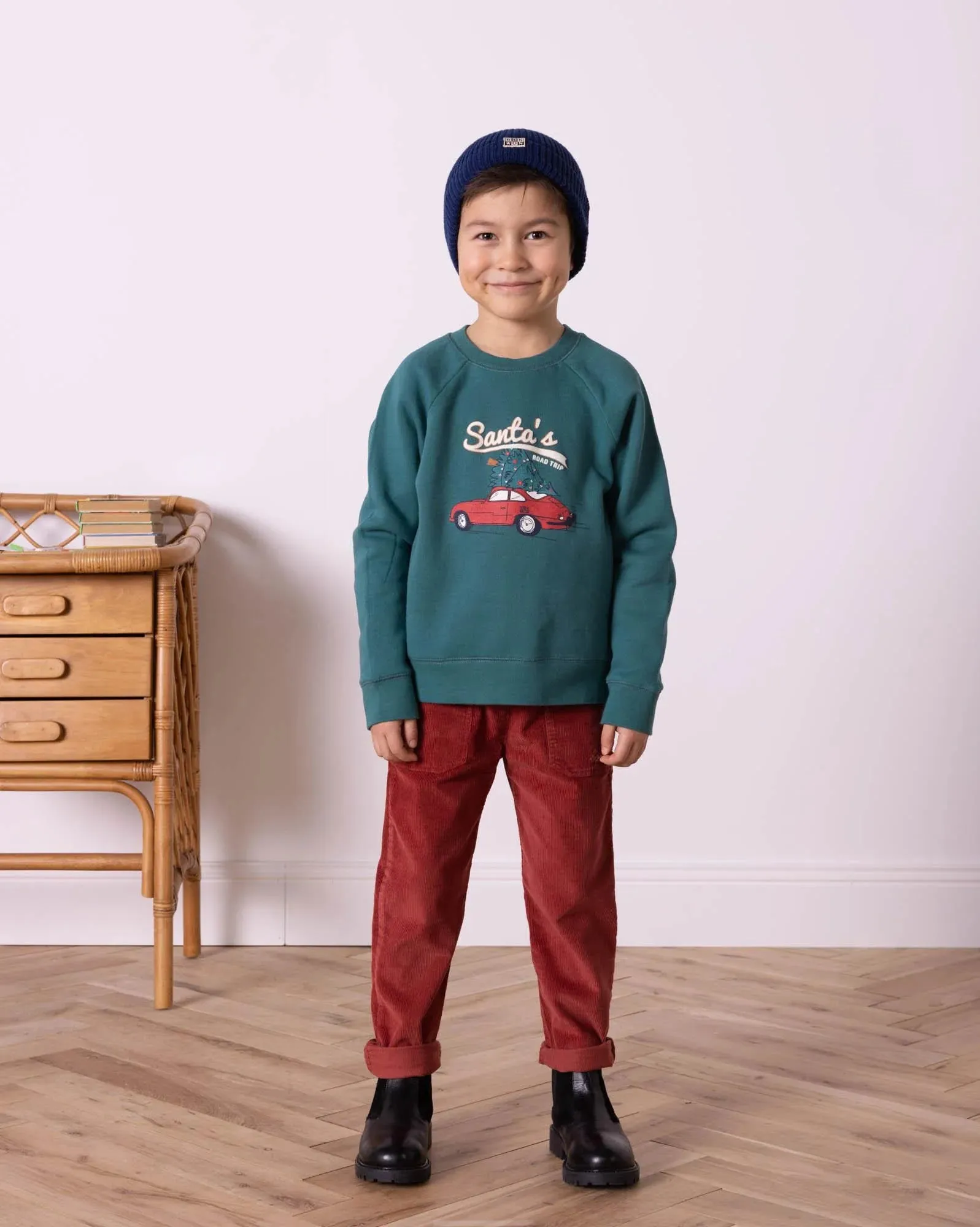 Santa's Road Trip Fleece Sweatshirt in River Green