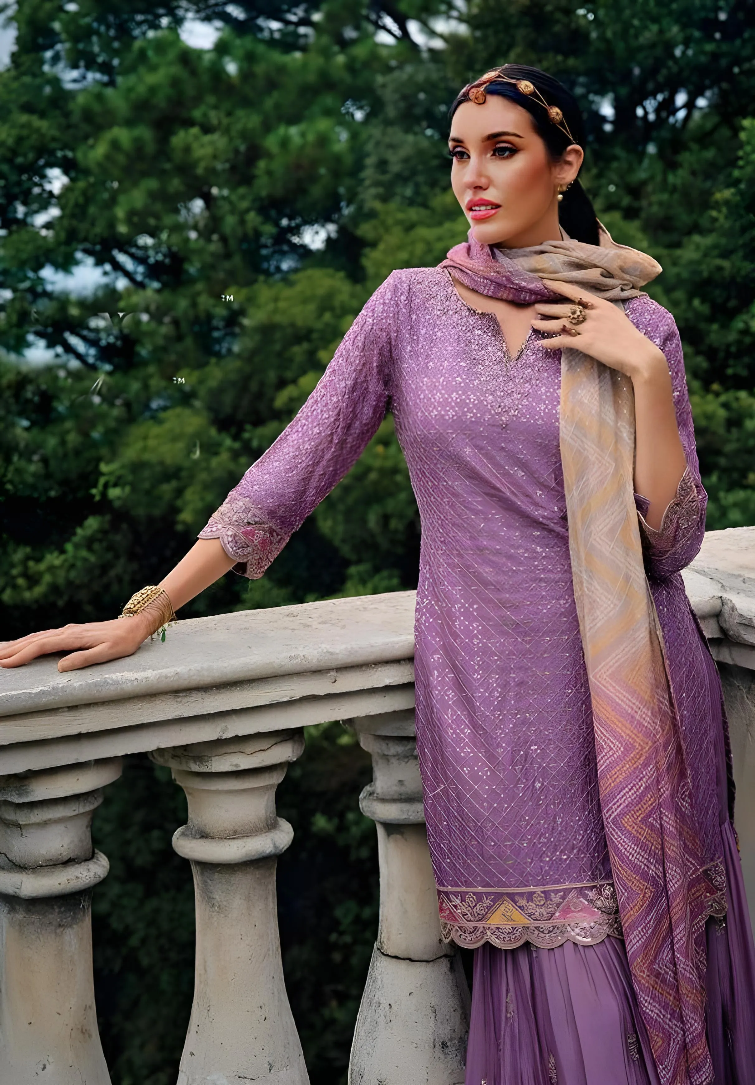 Sequince Embroidered Chinon Sharara Suits