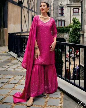 Sequince Embroidered Chinon Sharara Suits