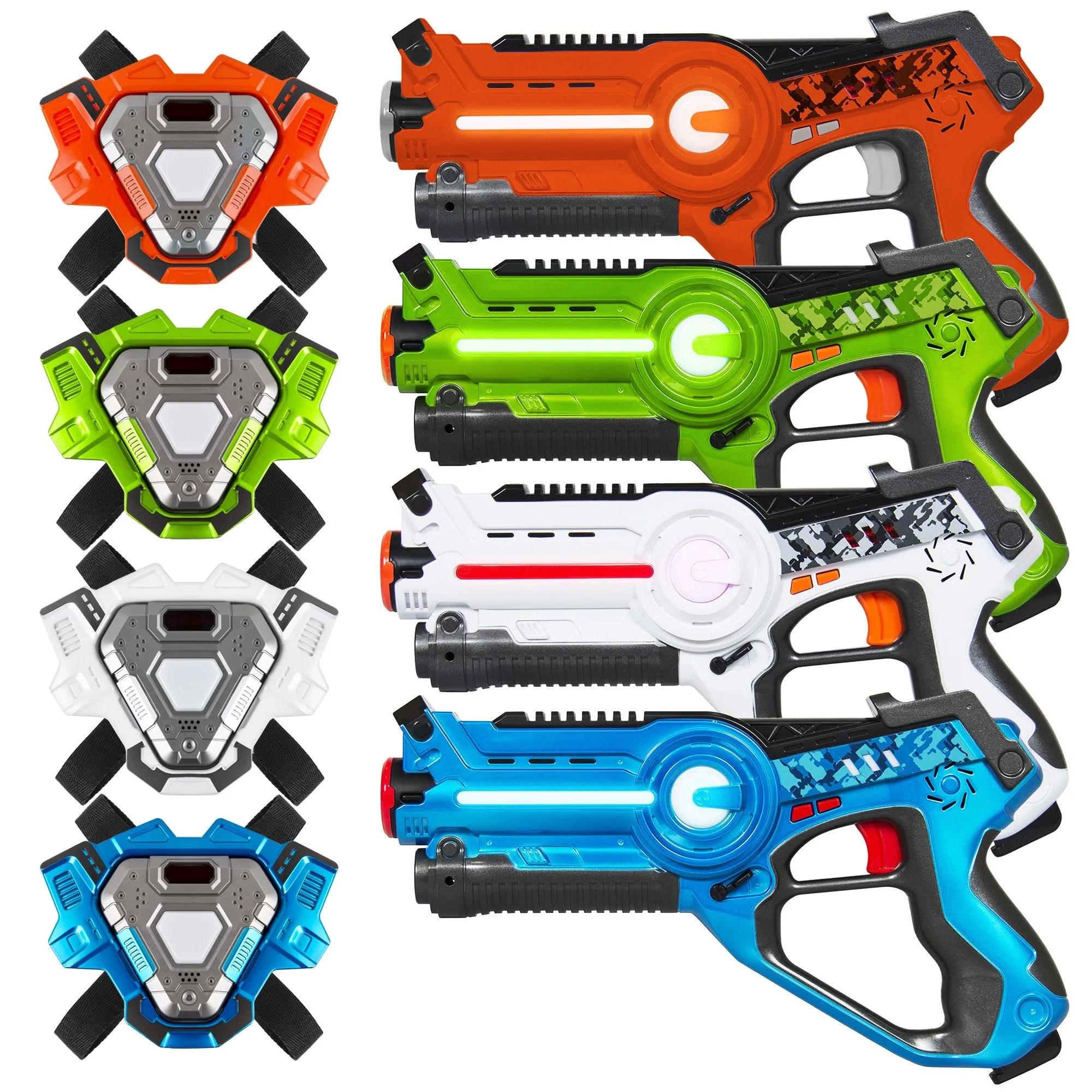 Set of 4 Infrared Laser Tag Blasters and Vests for Kids & Adults