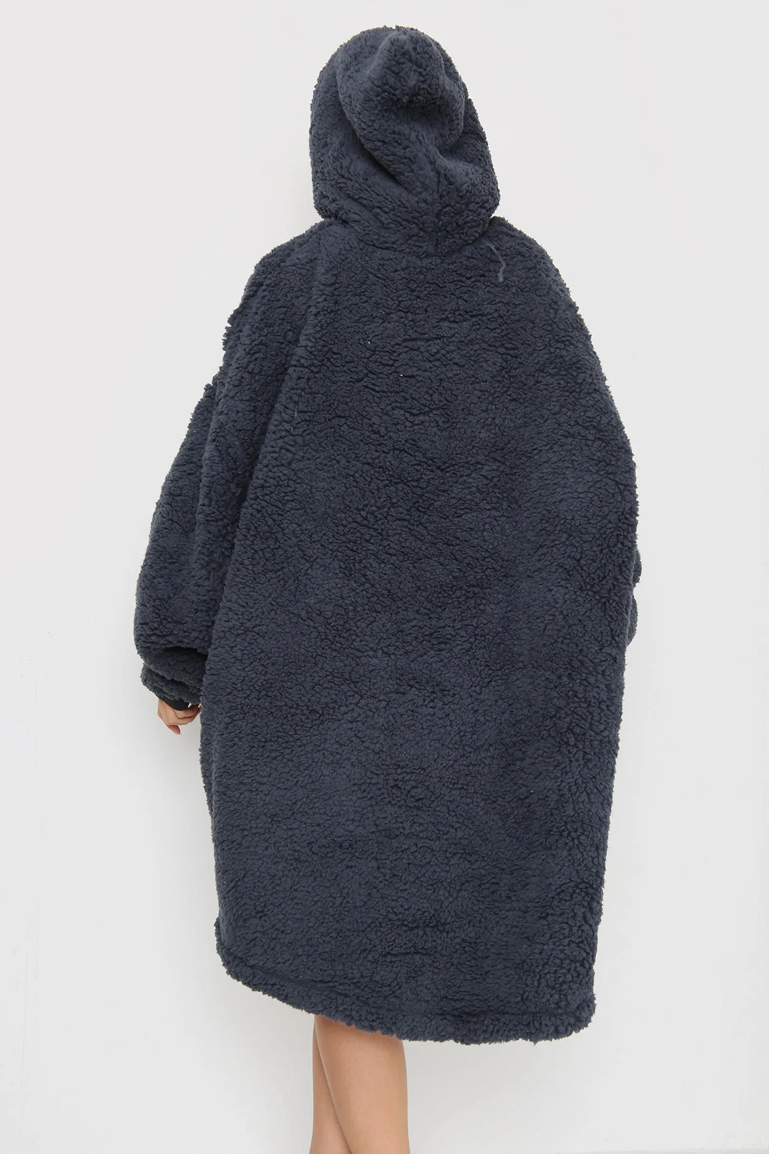 Teddy Hooded Blanket Charcoal