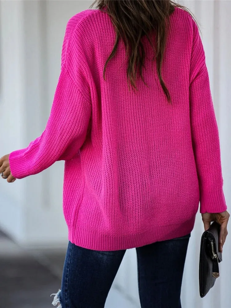 Trendy V Neck Oversized Long Sleeve Sweater