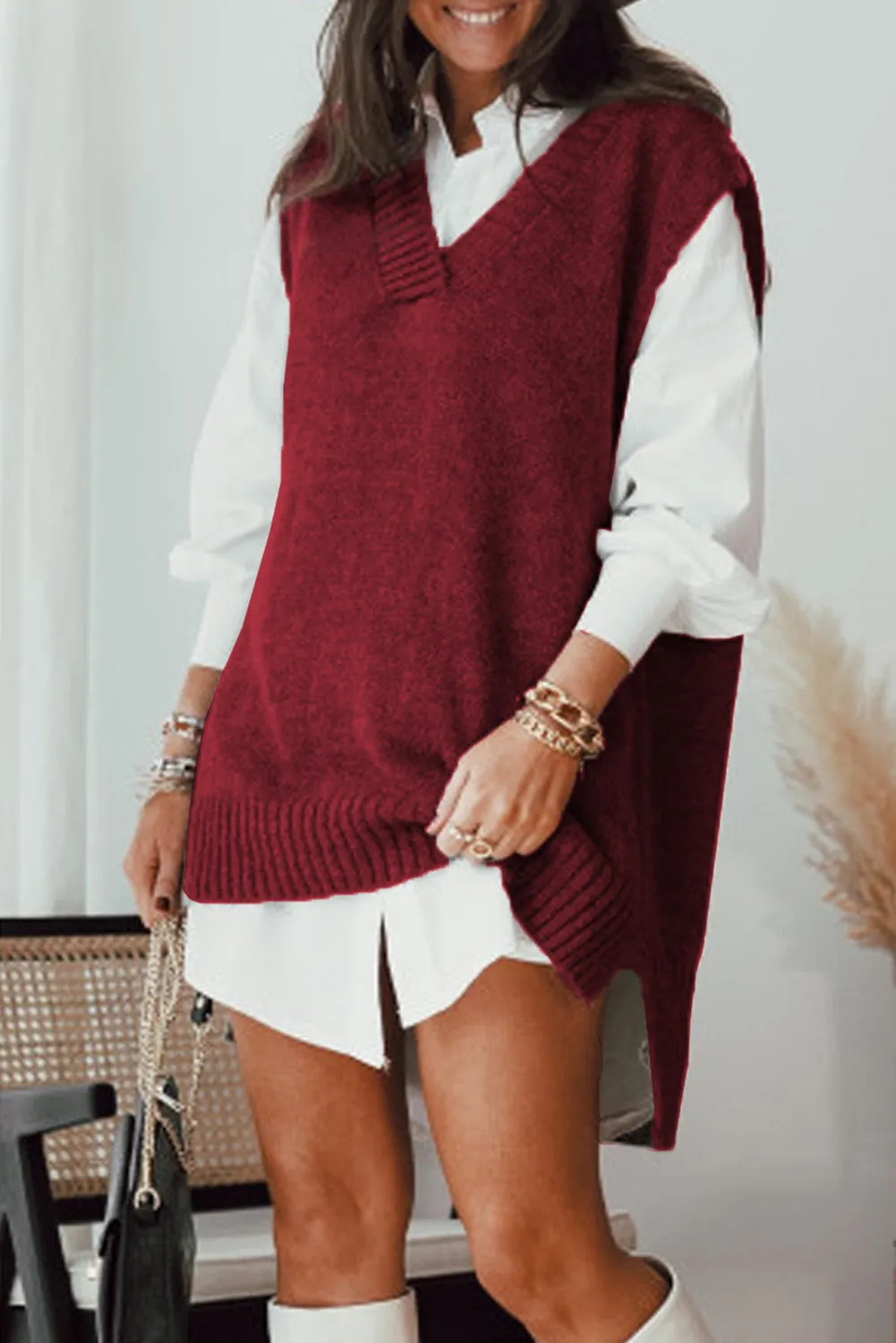 Women's Basic Sleeveless Top Knit Vest Pullover Sweater