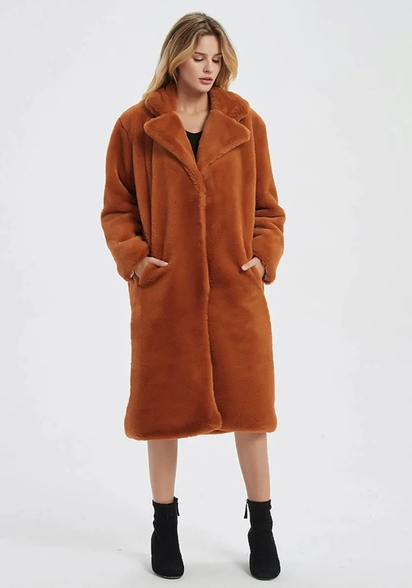 Womens Faux Fur Coat with Notch Collars